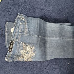 L.A. idol Women's Boot Cut Jeans - Medium Blue with Silver Stud Accents
